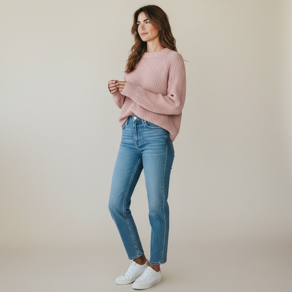 Shaker Stitch Crewneck Sweater NWT‎ Dusty Rose Pink Oversized Size Small